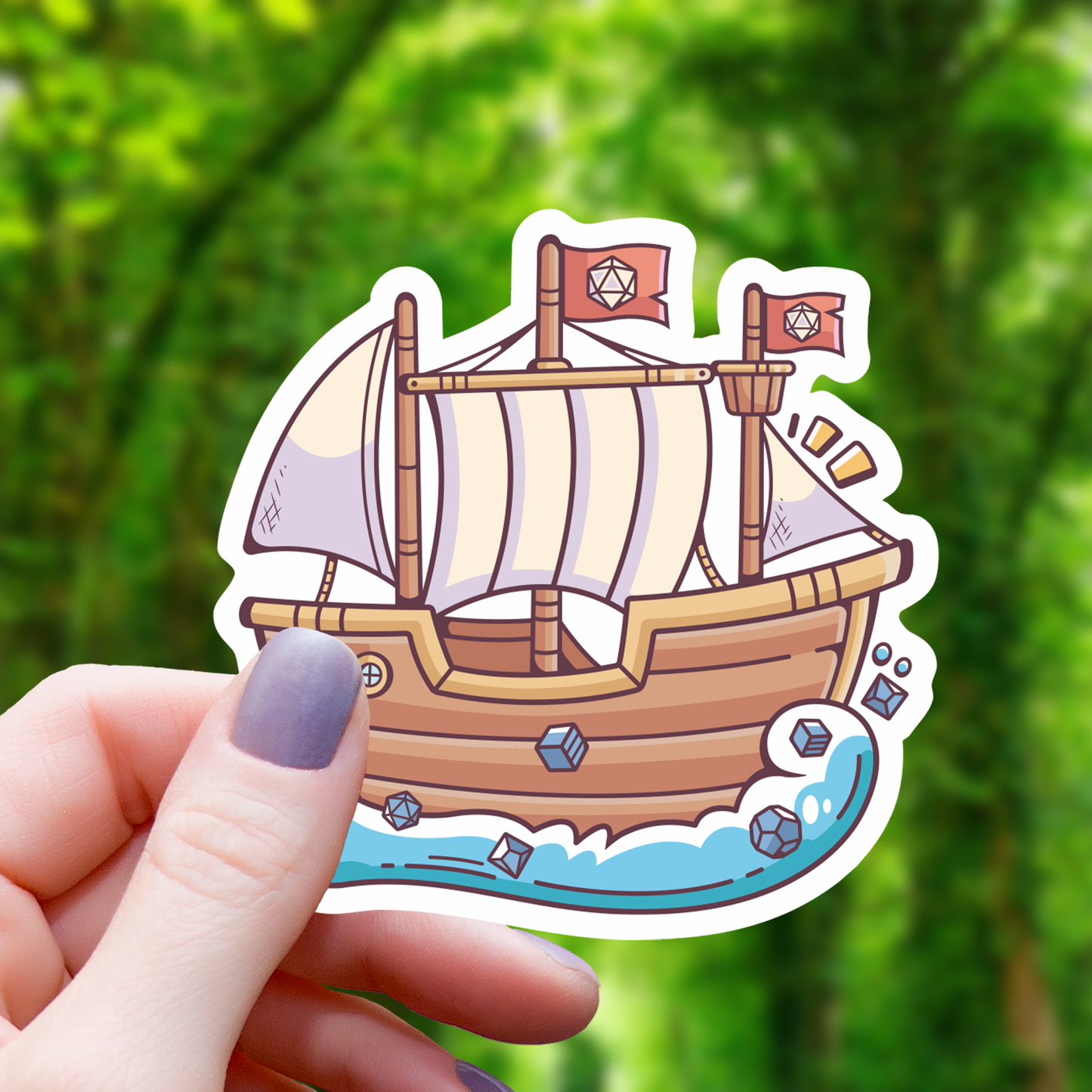 Ship on the Sea of Dice Sticker - 3"