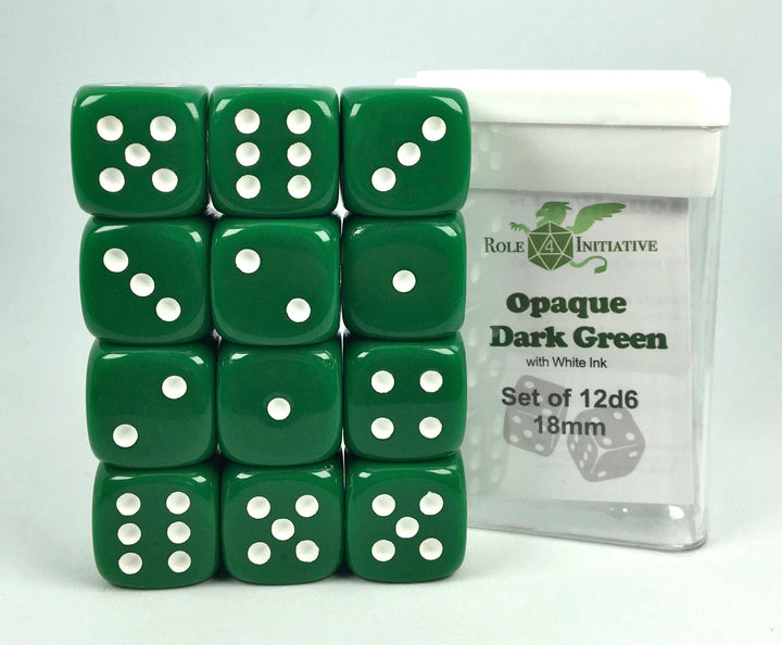 d6 18mm Opq Dark Grn w/ Wht