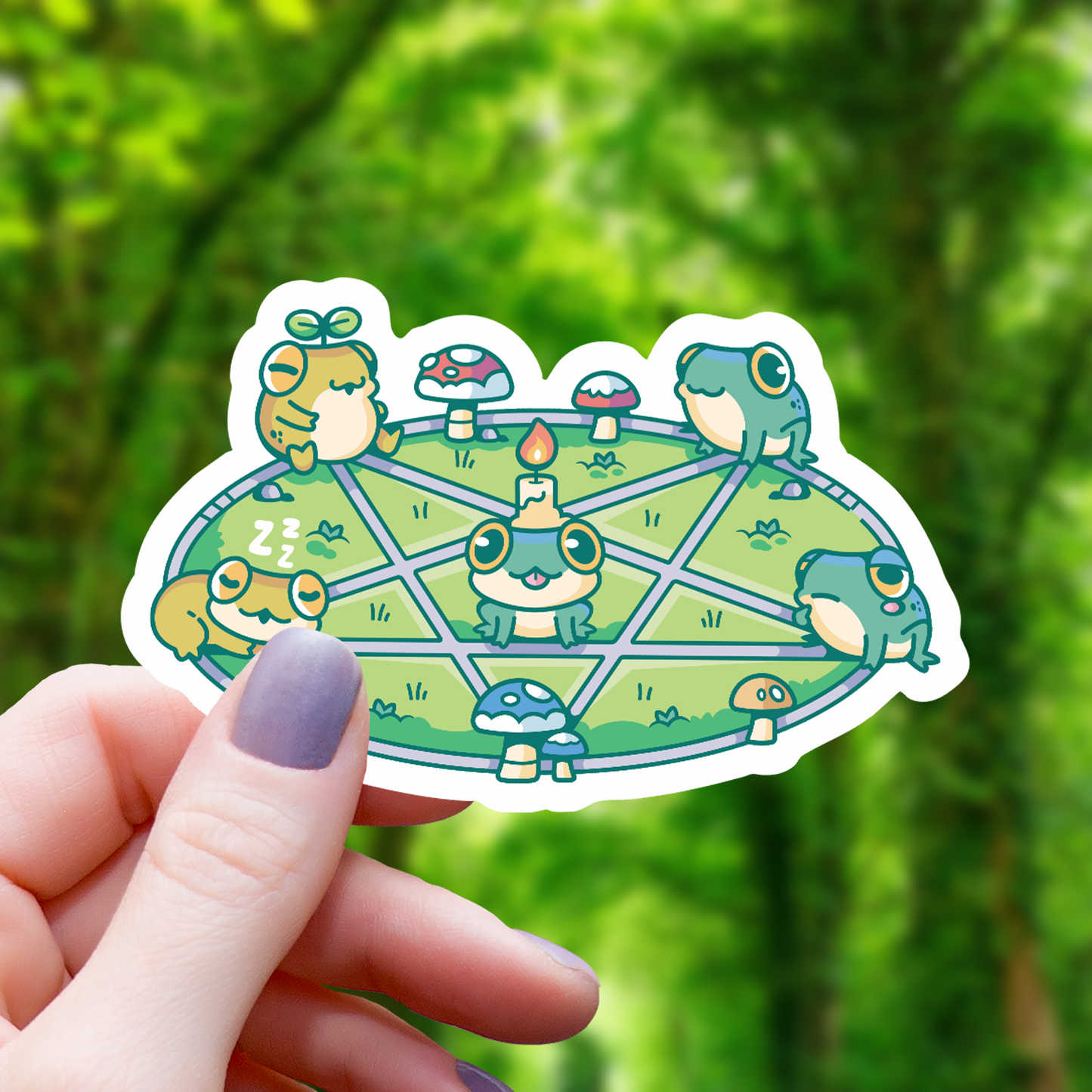 Pentagram of Frogs Sticker - 3"