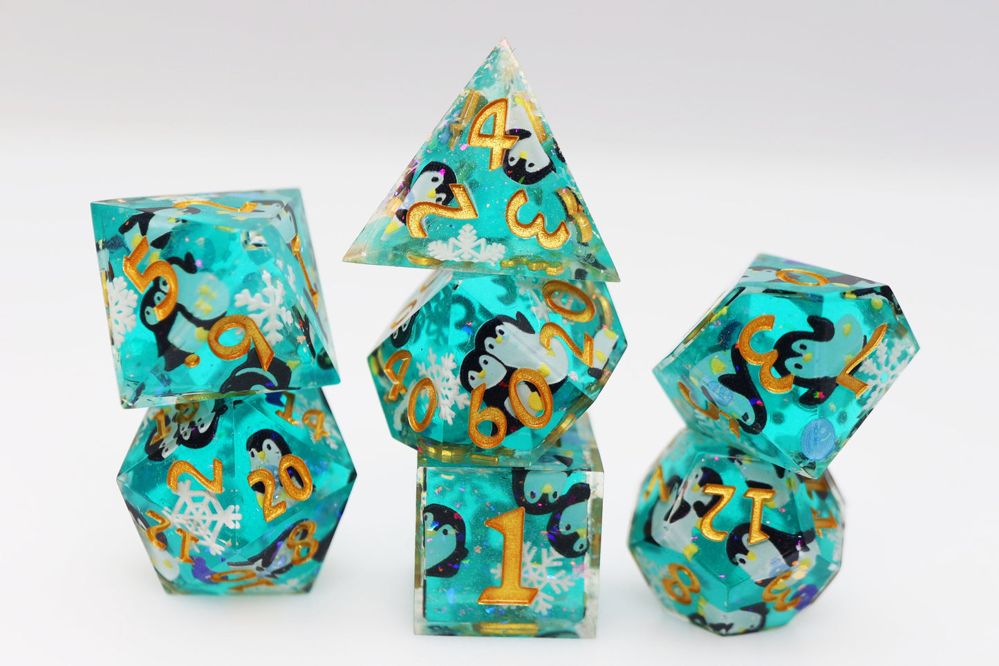 Playful Penguins: Sharp Edge Decal RPG Dice Set