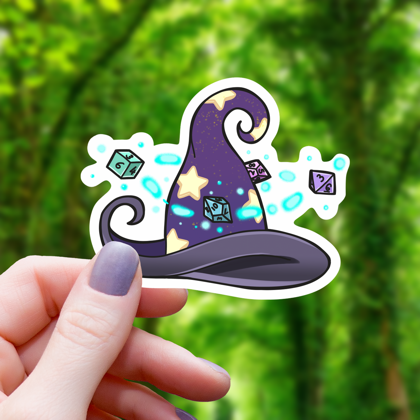 Polyhedral Dice Wizard Hat Sticker - 3"