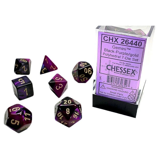 Gemini Black and Purple with Gold 7 Die Set