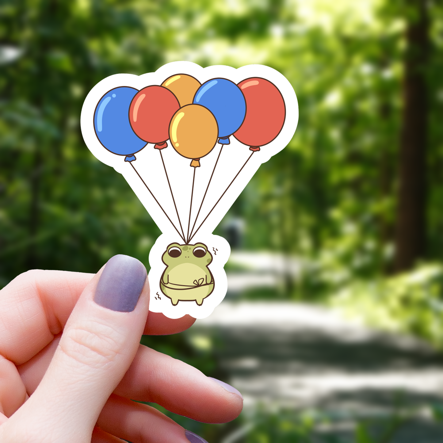 Frog Carried By Balloon Sticker - 3"