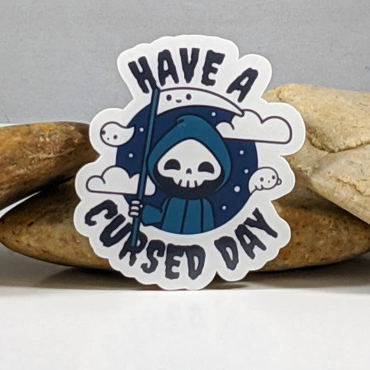 Have A Cursed Day Grim Reaper Chibi Sticker - 2.5"