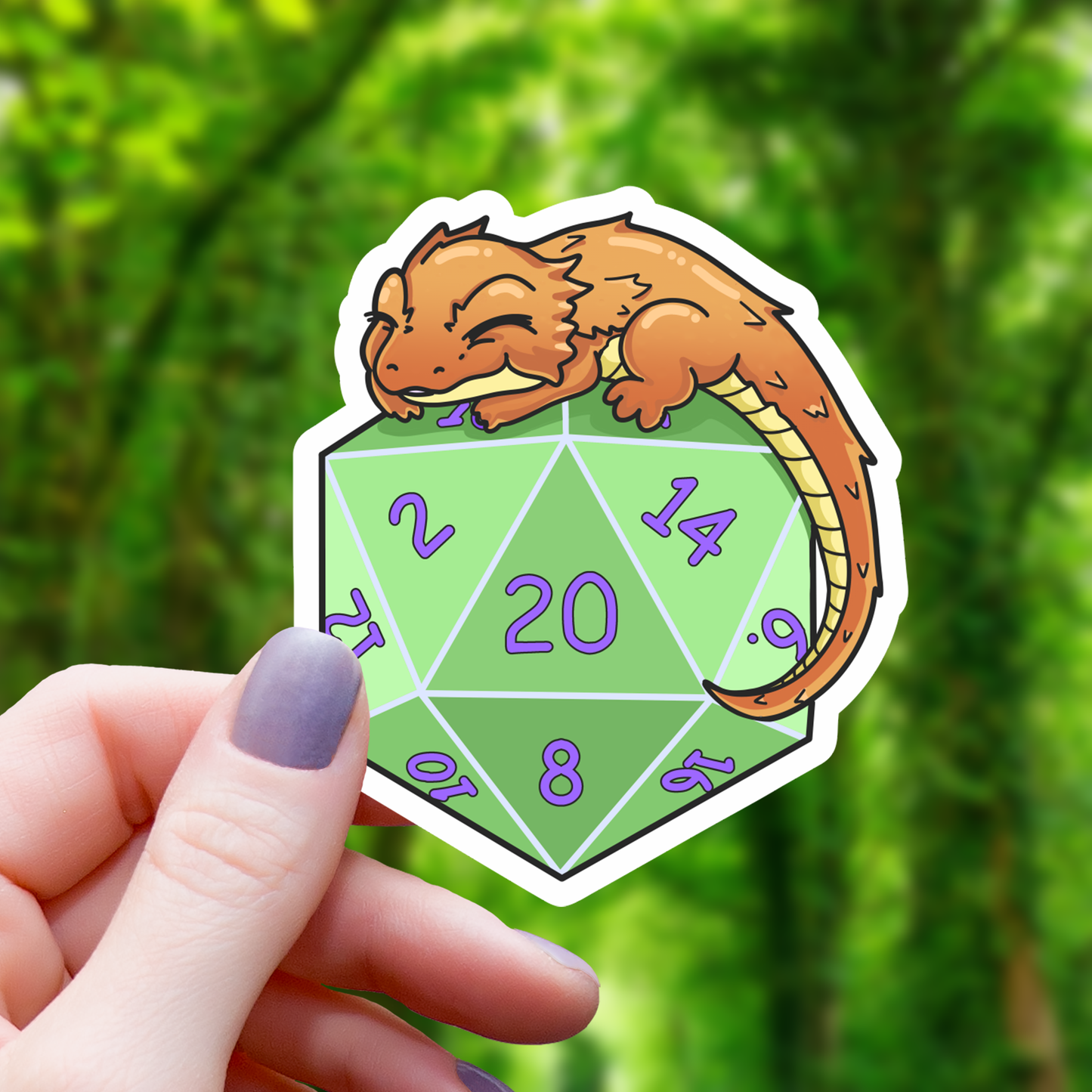 Lizard Sleeping on D20 Sticker - 3"