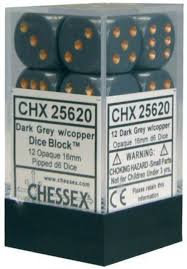 Opaque: 16mm D6 Dark Grey/Copper (12)