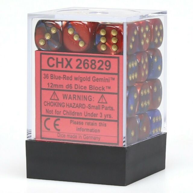 Gem 12mm D6 Blue Red/Gold