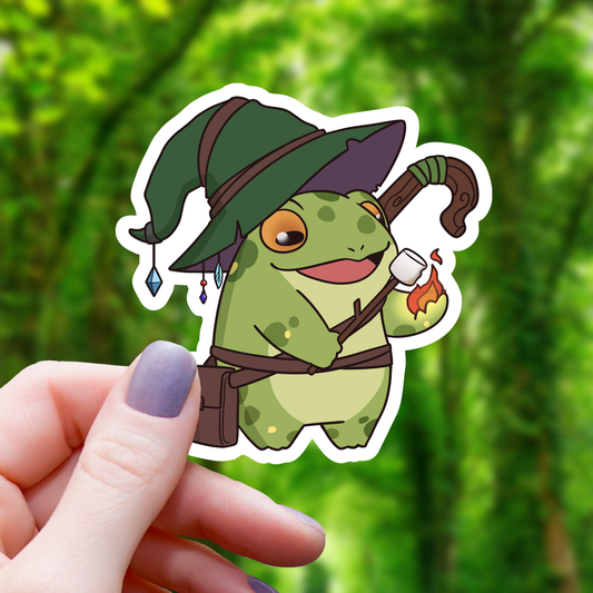Frog Wizard Roasting Marshmallows Sticker-3"
