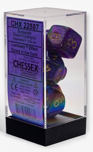 Borealis: Mega-hedral Royal Purple/gold Luminary 7-Die Set