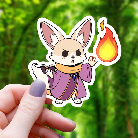Fennec Fox Wizard Casting Fireball Sticker - 3"