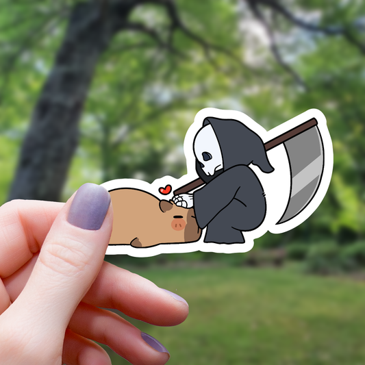 Grim Reaper Petting Capybara Sticker - 3"