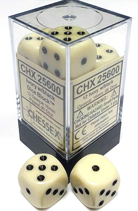 Opaque: 16mm D6 Ivory/Black (12)