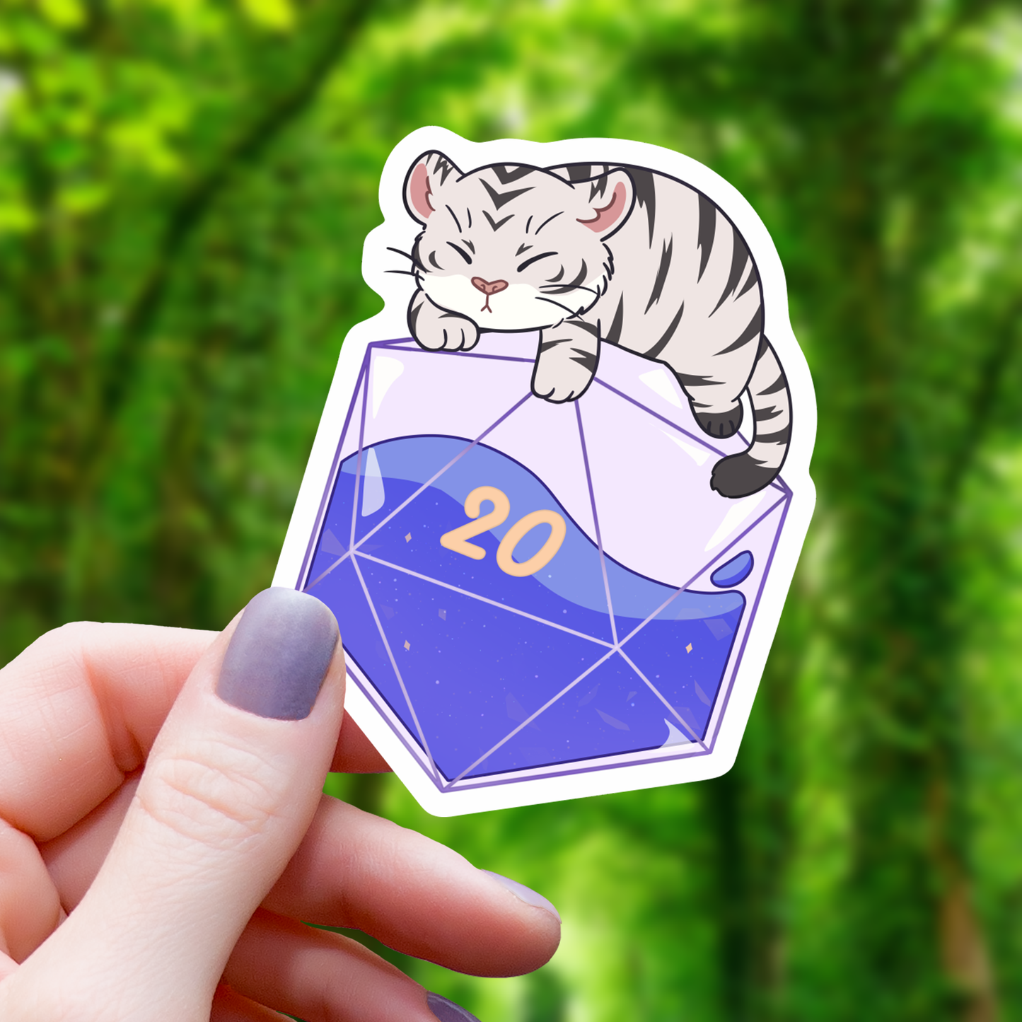 Snow Tiger Sleeping On D20 Sticker - 3"