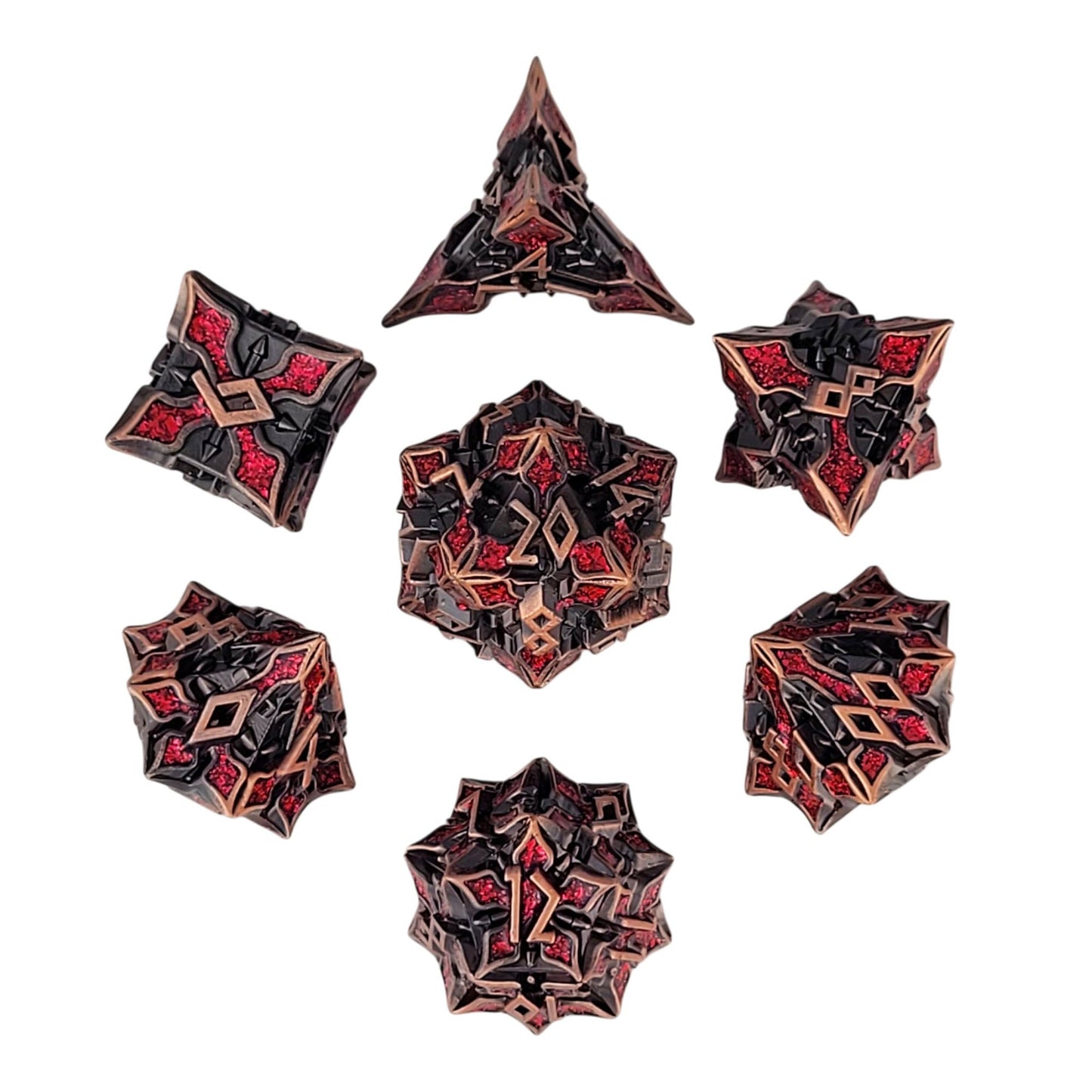 Gothic Knight Copper Red Metal RPG Dice Set of 7