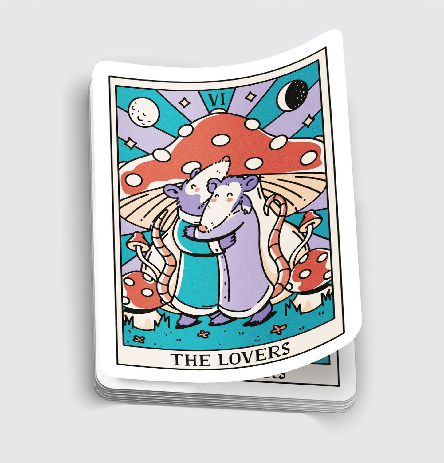 Opossum Lovers Tarot Card Sticker - 3"