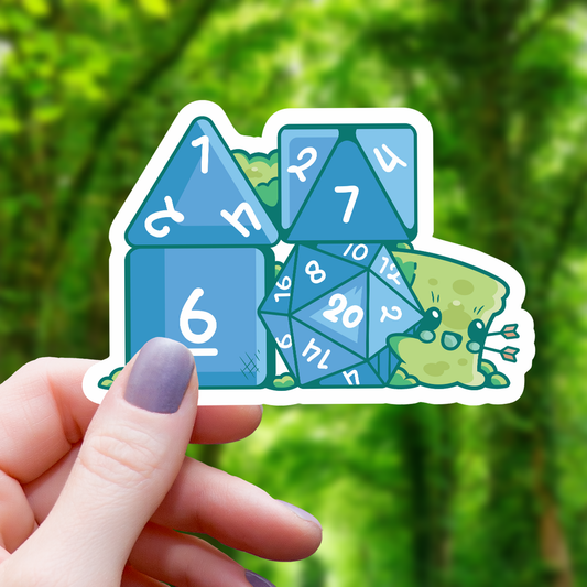 Monster Hiding Behind Polyhedral Dice Sticker - 3"