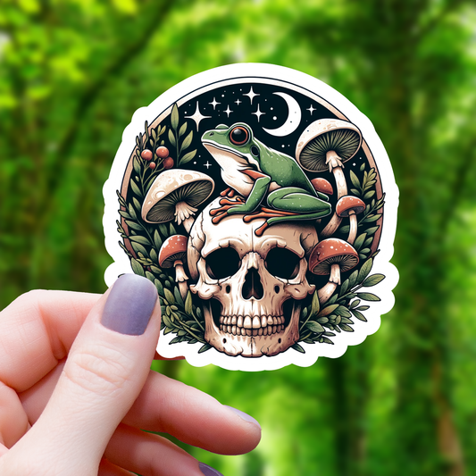 Cottagecore Frog Skull Sticker - 3"