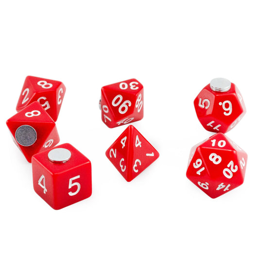 Red 7-Die Set Decorative Magnets in Tin