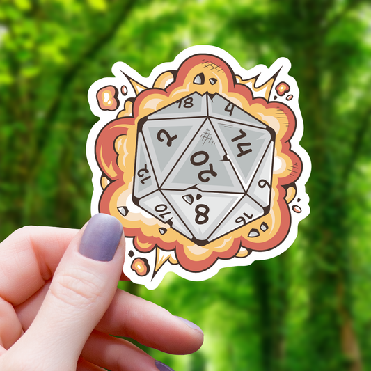 Exploding Polyhedral D20 Sticker - 3"