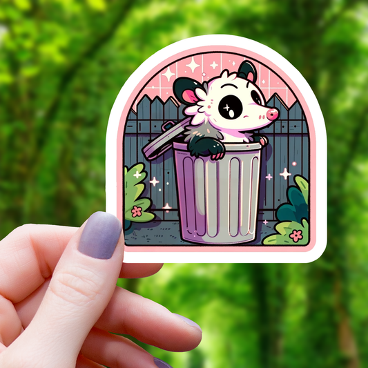 Pink Opossum in Trash Can Sticker - 3"