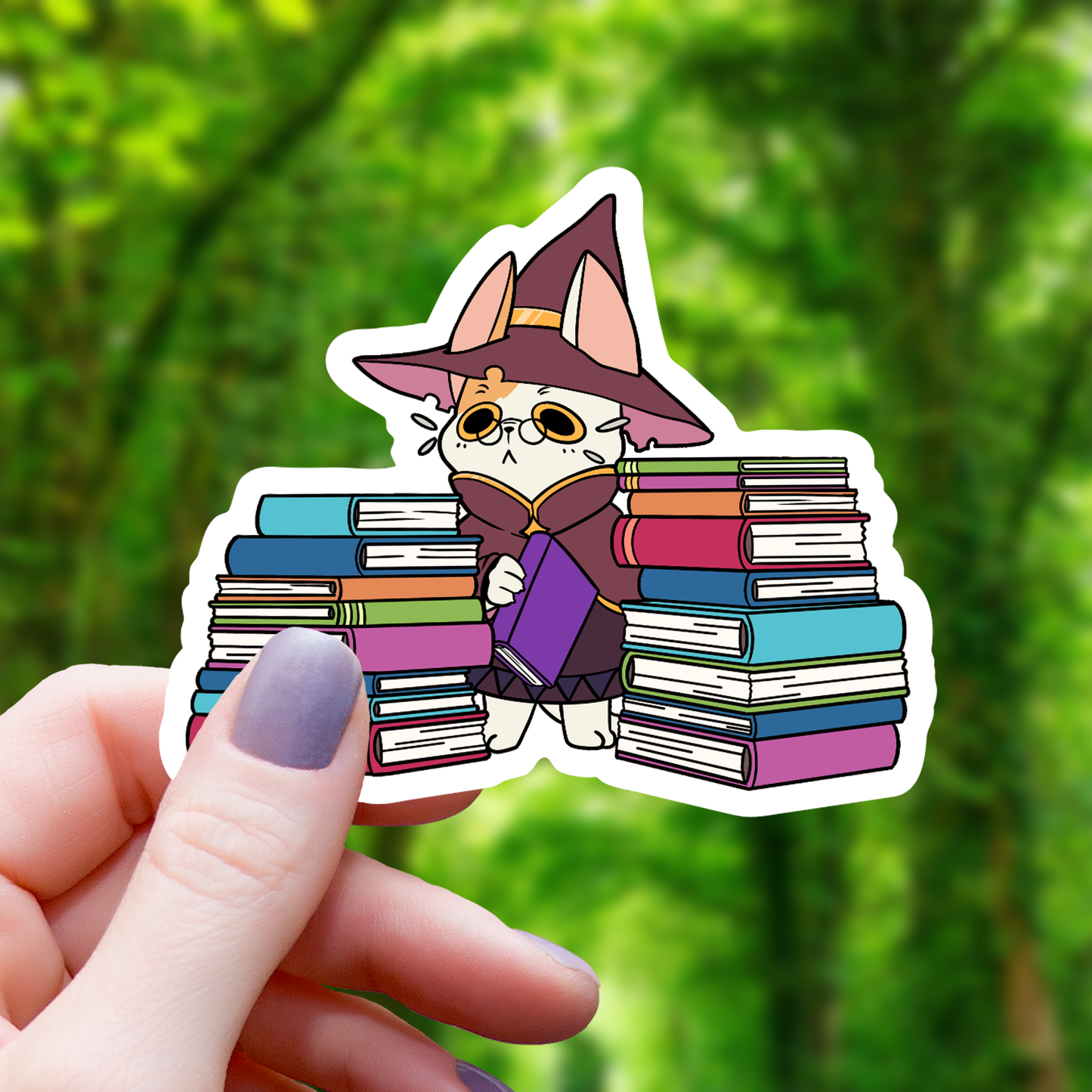 Wizard Cat Amongst Books Sticker - 3"