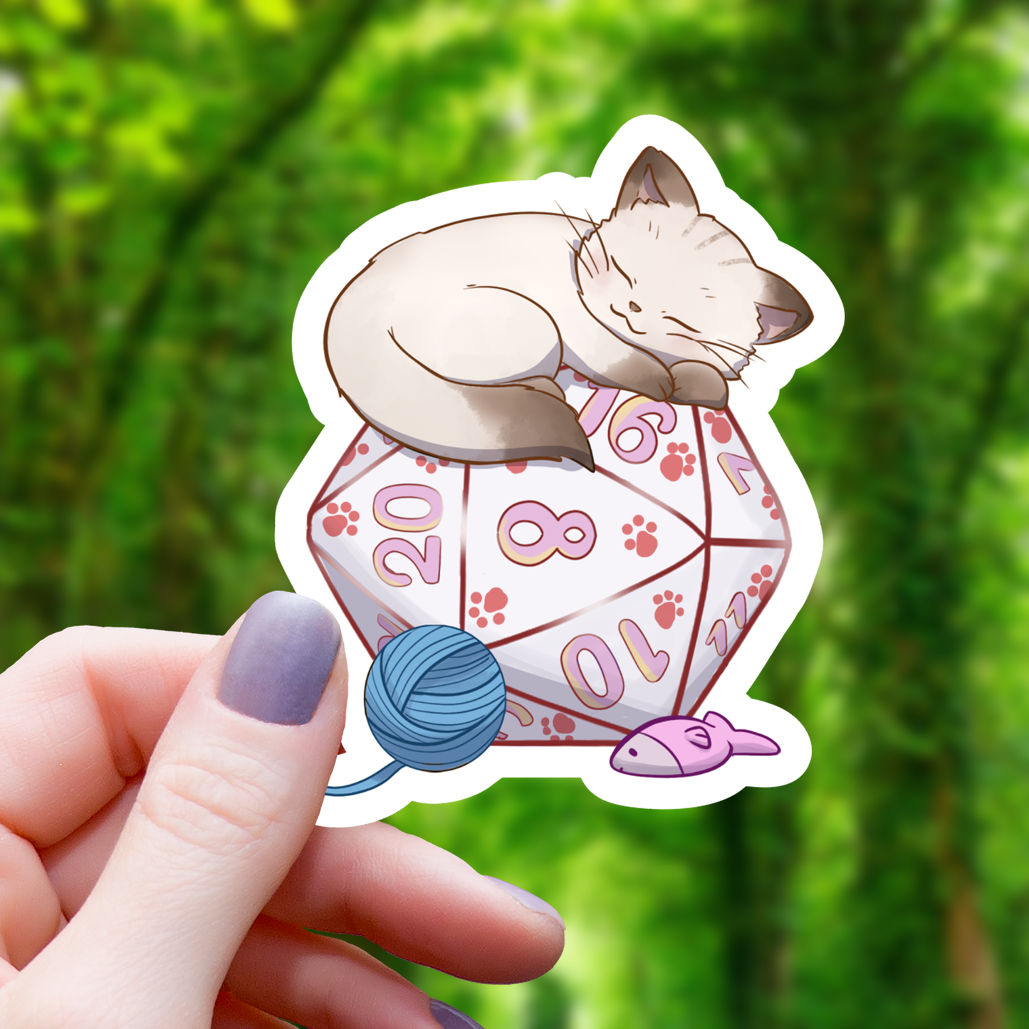 Cat on Polyhedral D20 Sticker - 3"