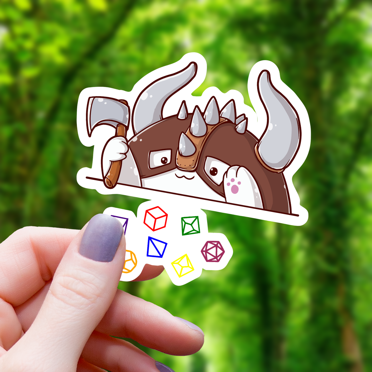 Barbarian Cat Throwing Dice Sticker-3"