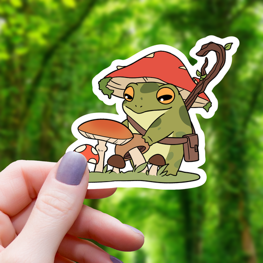 Frog Druid Tending Mushrooms Sticker - 3"
