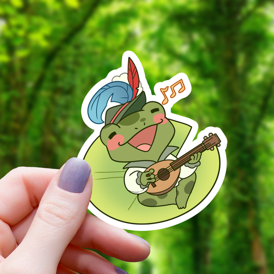 Bard Frog Playing Lute on Lilypad Sticker 3-"