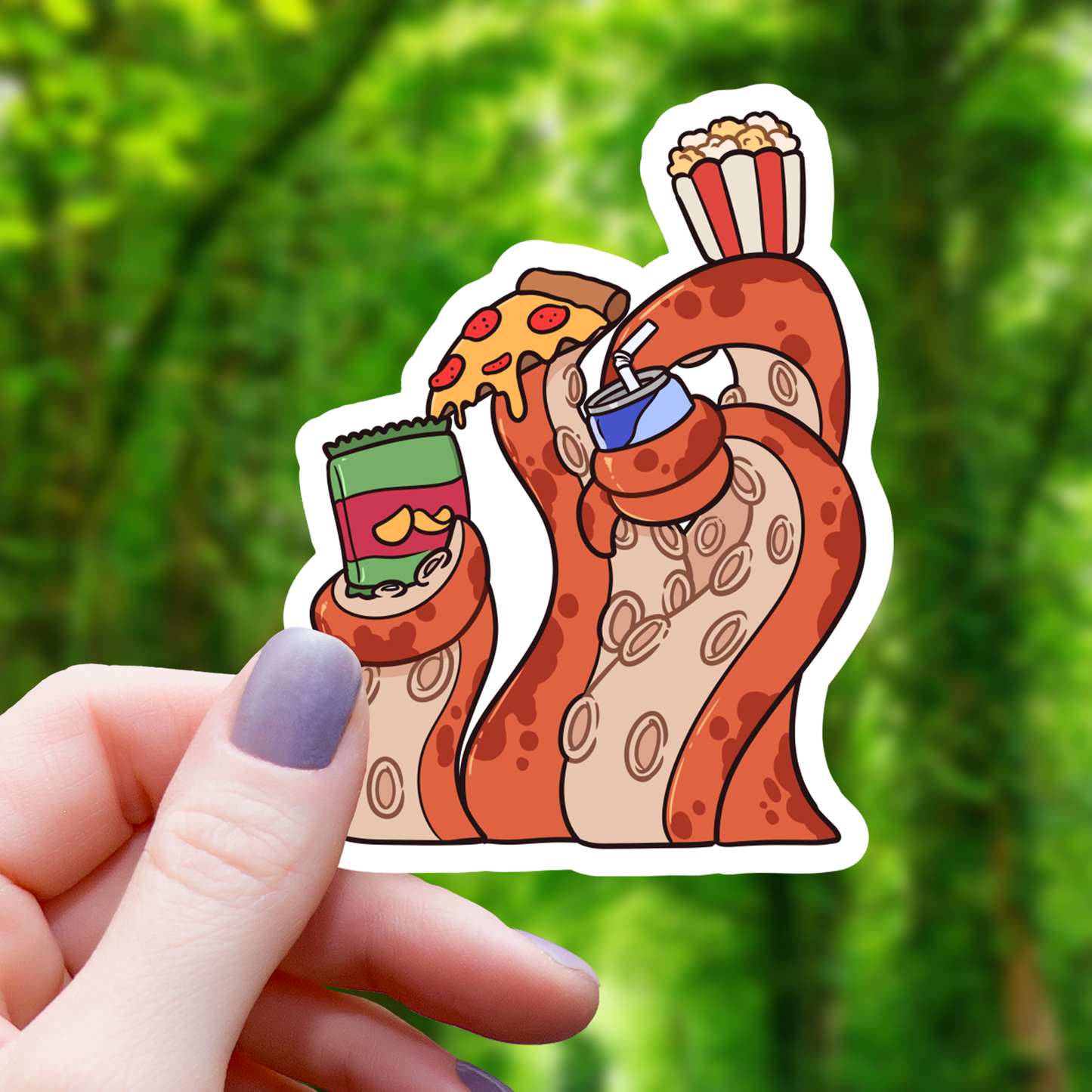 Kraken With Snacks Sticker-3"