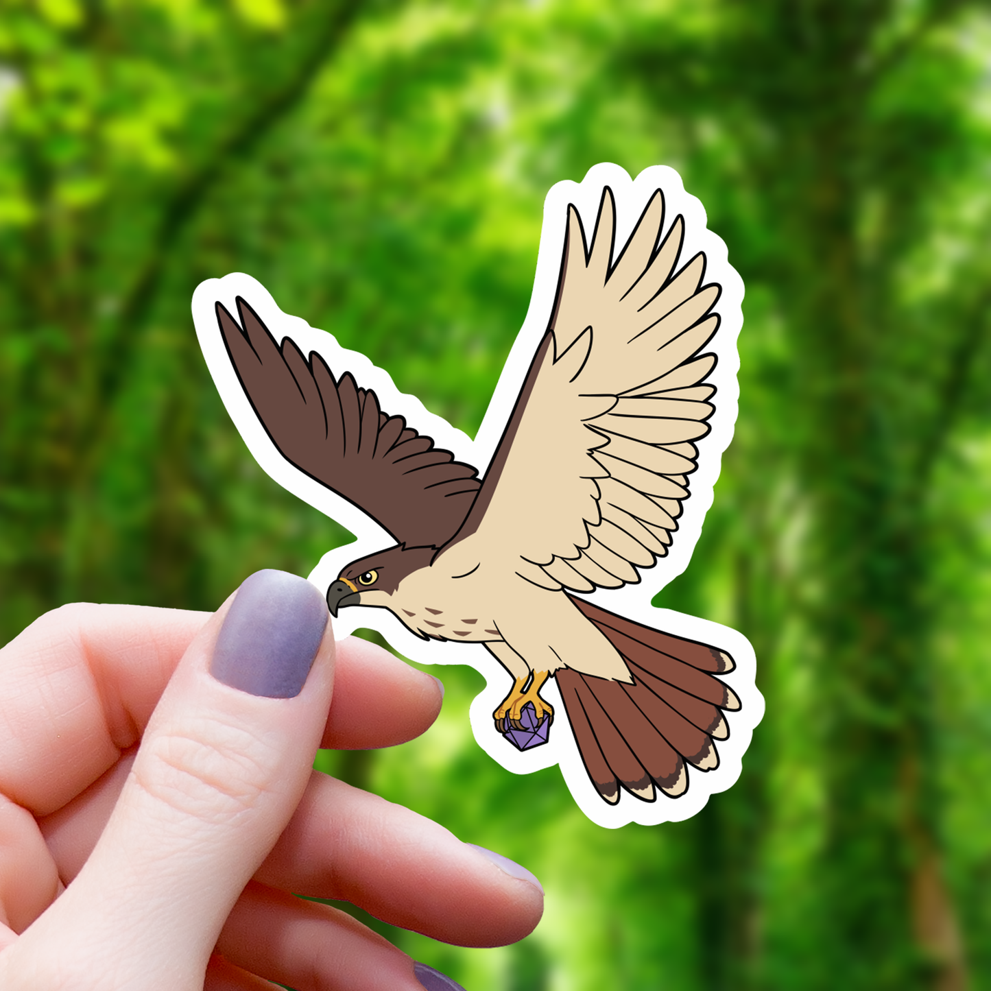 Hawk With D20 Polyhedral Dice Sticker - 3"