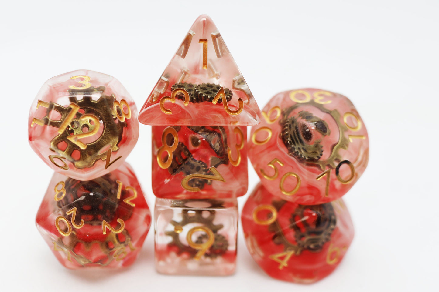 Red Swirl Ancient Gear RPG Dice Set