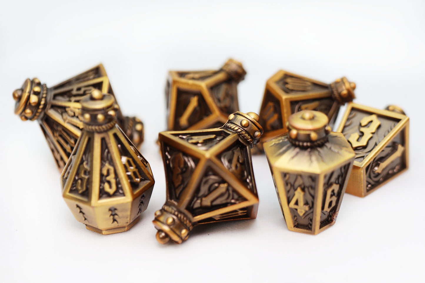 Moonlit Lantern: Golden Flames - Metal RPG Dice Set