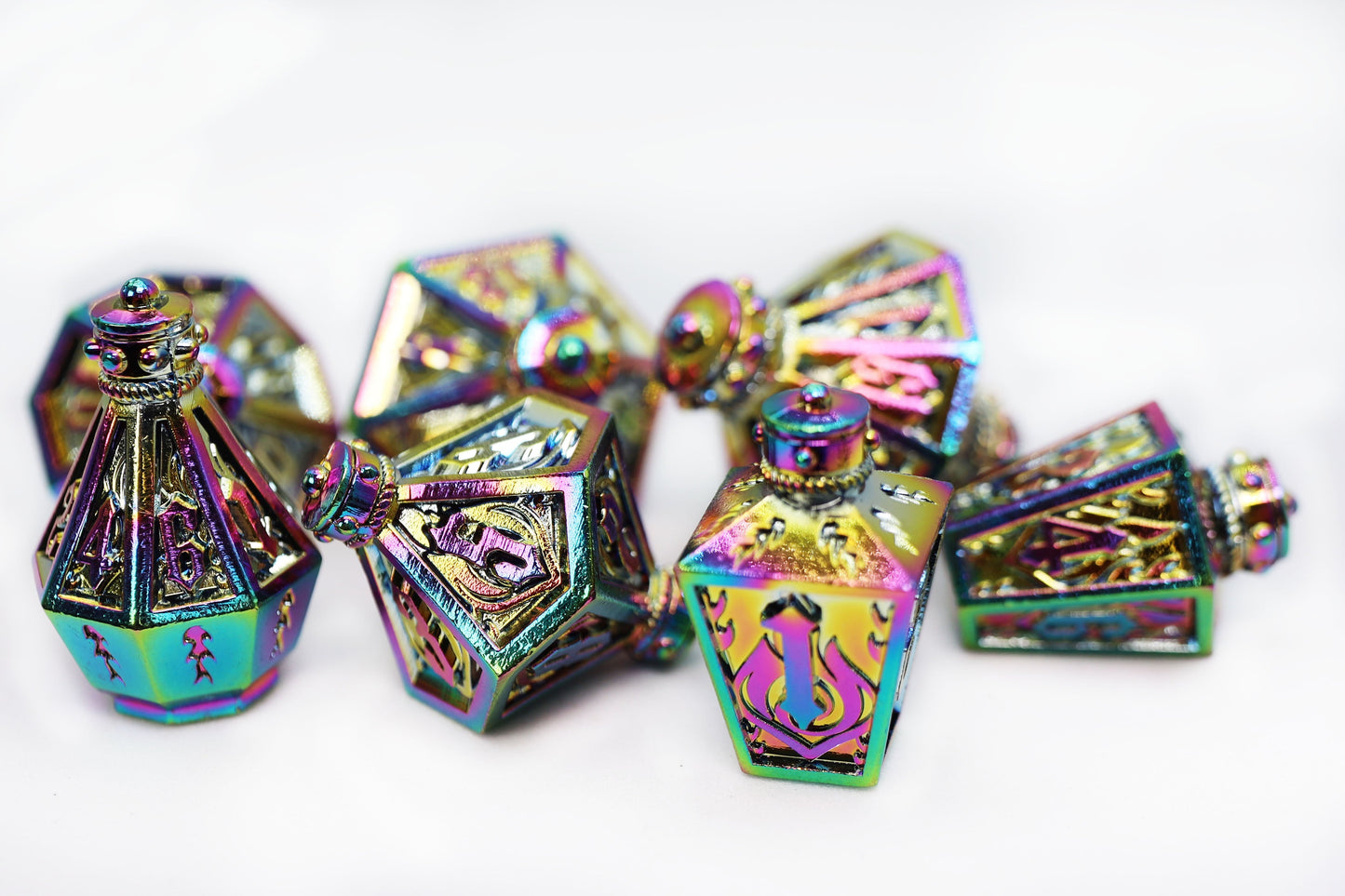 Moonlit Lantern: Prismatic Flames - Metal RPG Dice Set