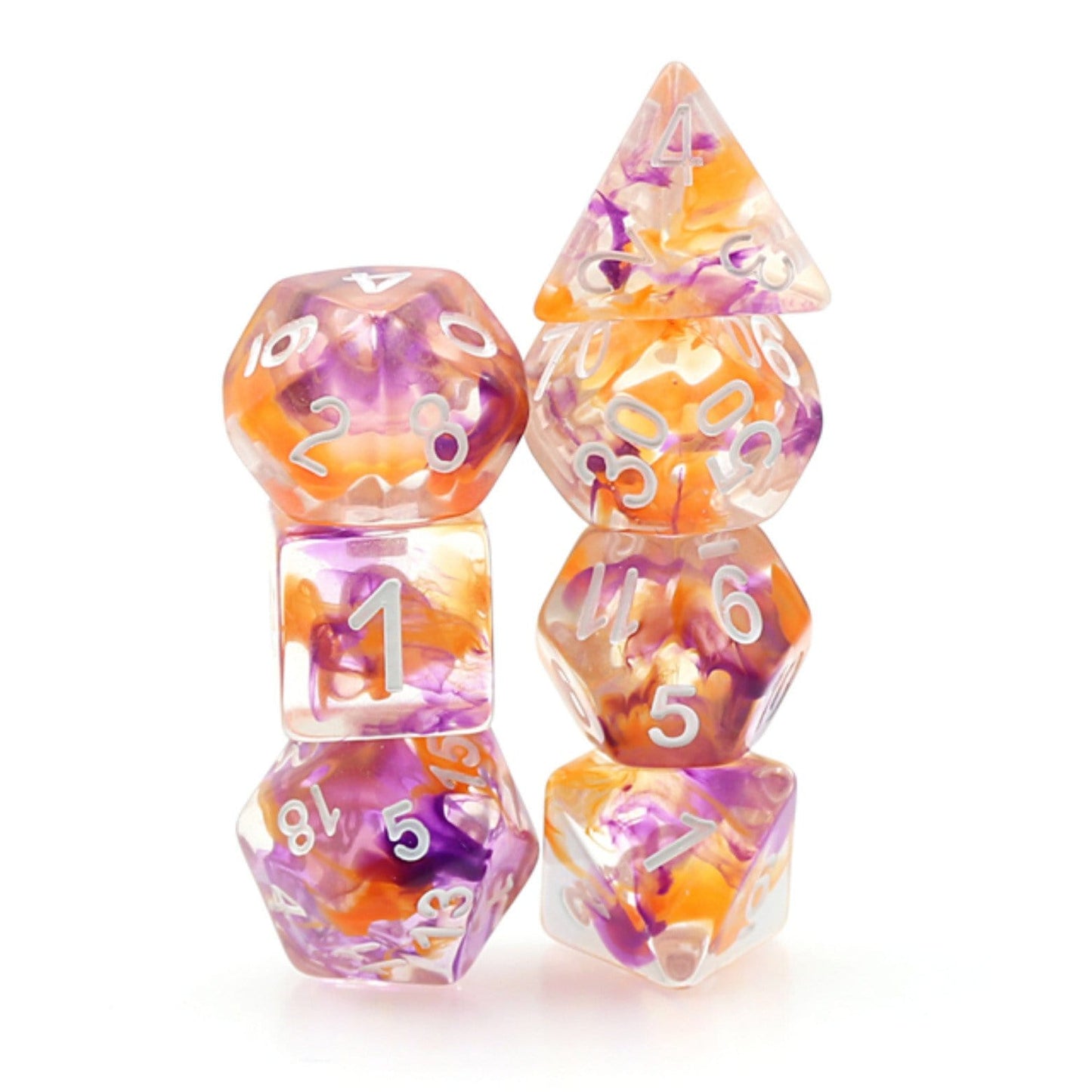Purple & Orange Swirl Dice RPG Dice Set