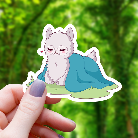 Alpaca Sleeping Under Blanket Sticker-3"