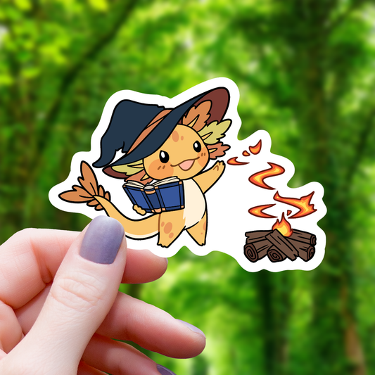 Axolotl Wizard Starting Fire Sticker-3"