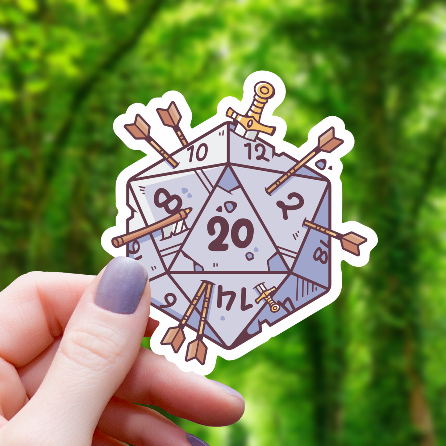 D20 With Arrows Stuck Sticker - 3"