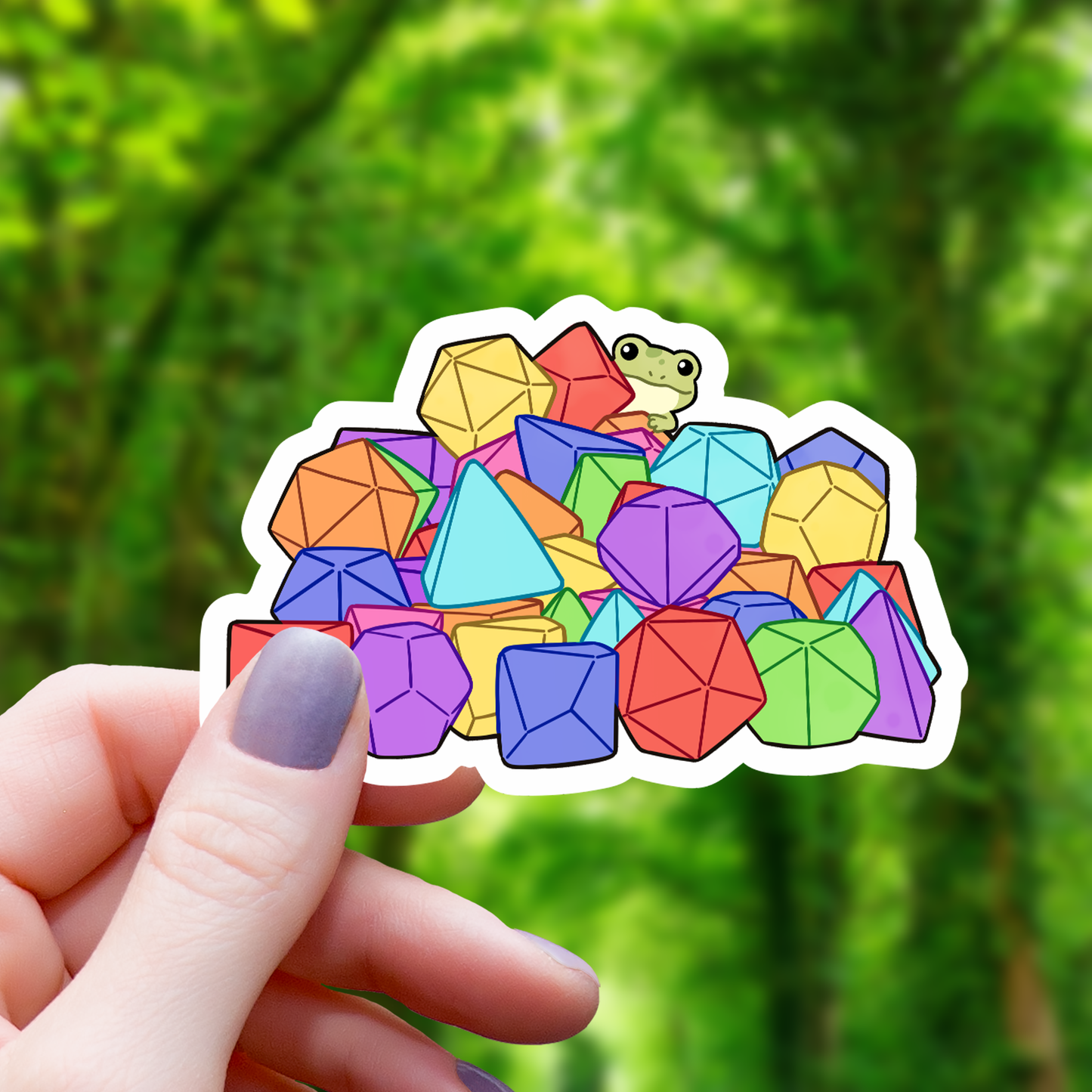 Frog Amongst Polyhedral Dice Sticker - 3"