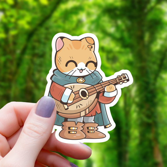 Bard Cat Playing Lute Sticker - 3"