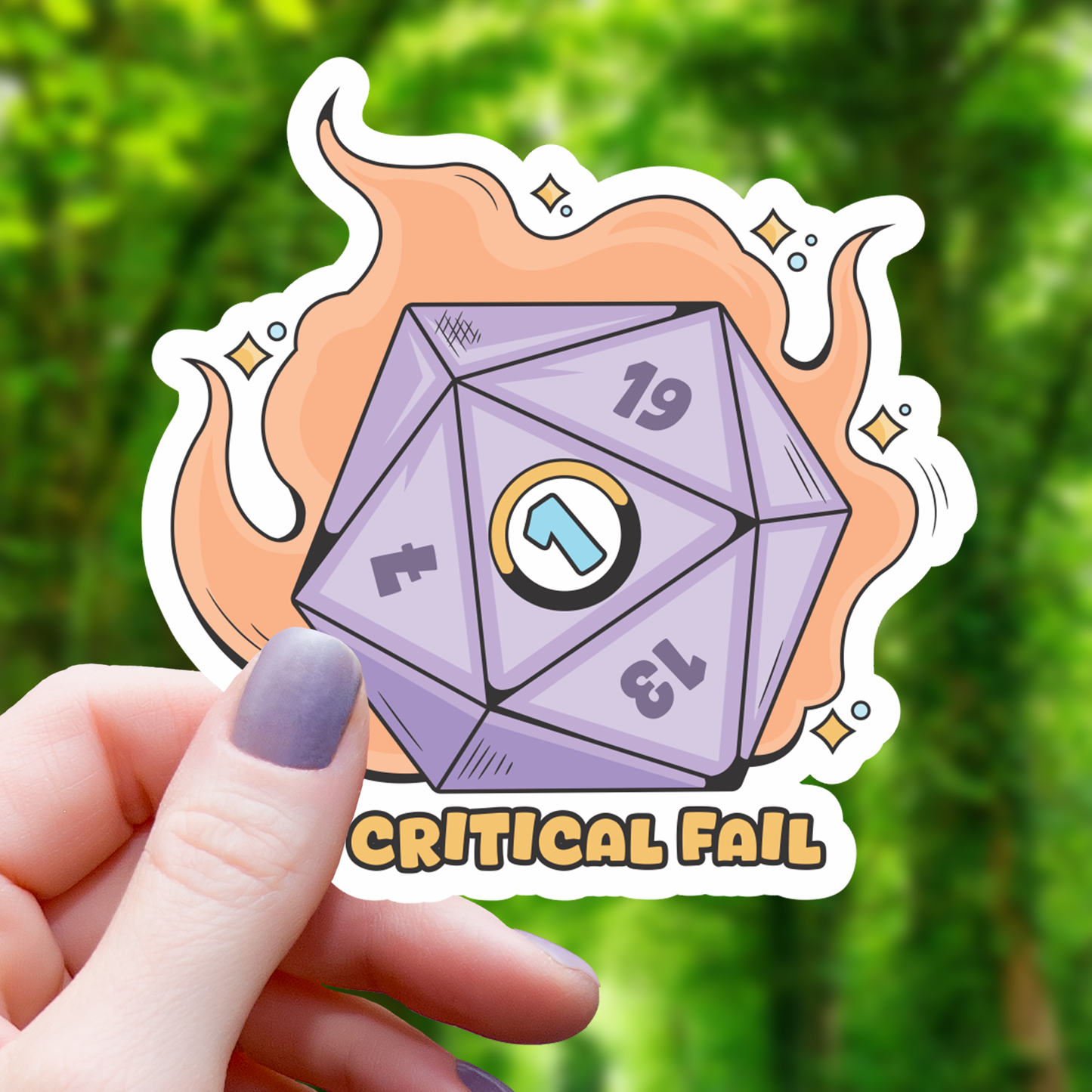 Critical Fail Flaming D20 Sticker - 3- 3"