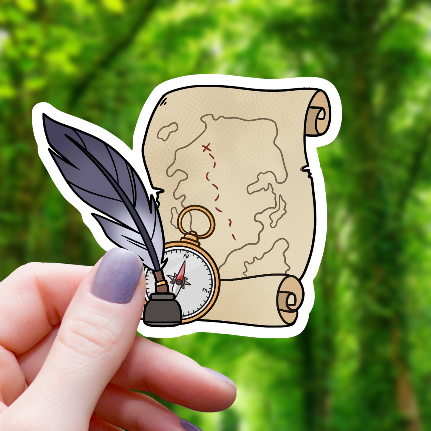 Treasure Map Pen and Quill Srticker - 3"