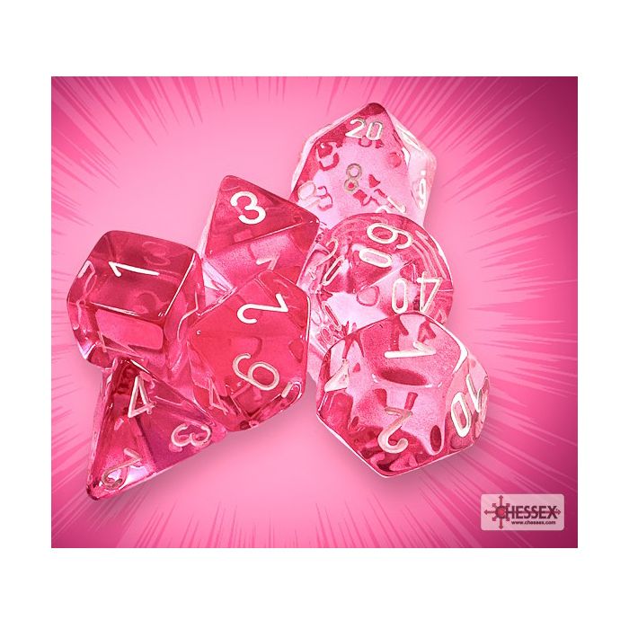 Translucent: Polyhedral Pink/white 7-Die Set