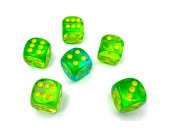 Gemini: 16mm d6 Translucent Green-Teal/yellow Dice Block (12 dice)