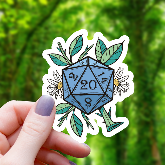 Botanical D20 Polyhedral Dice Sticker - 3"