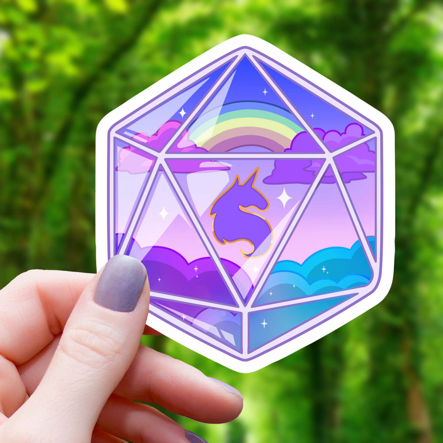 Unicorn Polyhedral D20 Sticker - 3"
