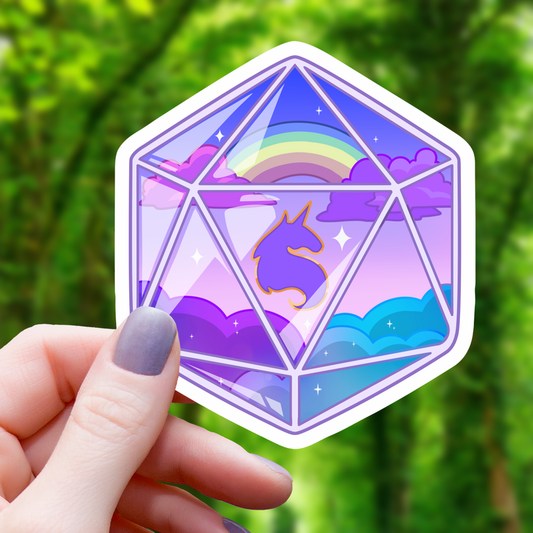 Unicorn Polyhedral D20 Sticker - 3"